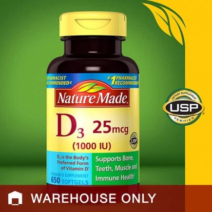 【美国直邮】维生素D3Nature Made Vitamin D3 25 mcg., 650 Sof
